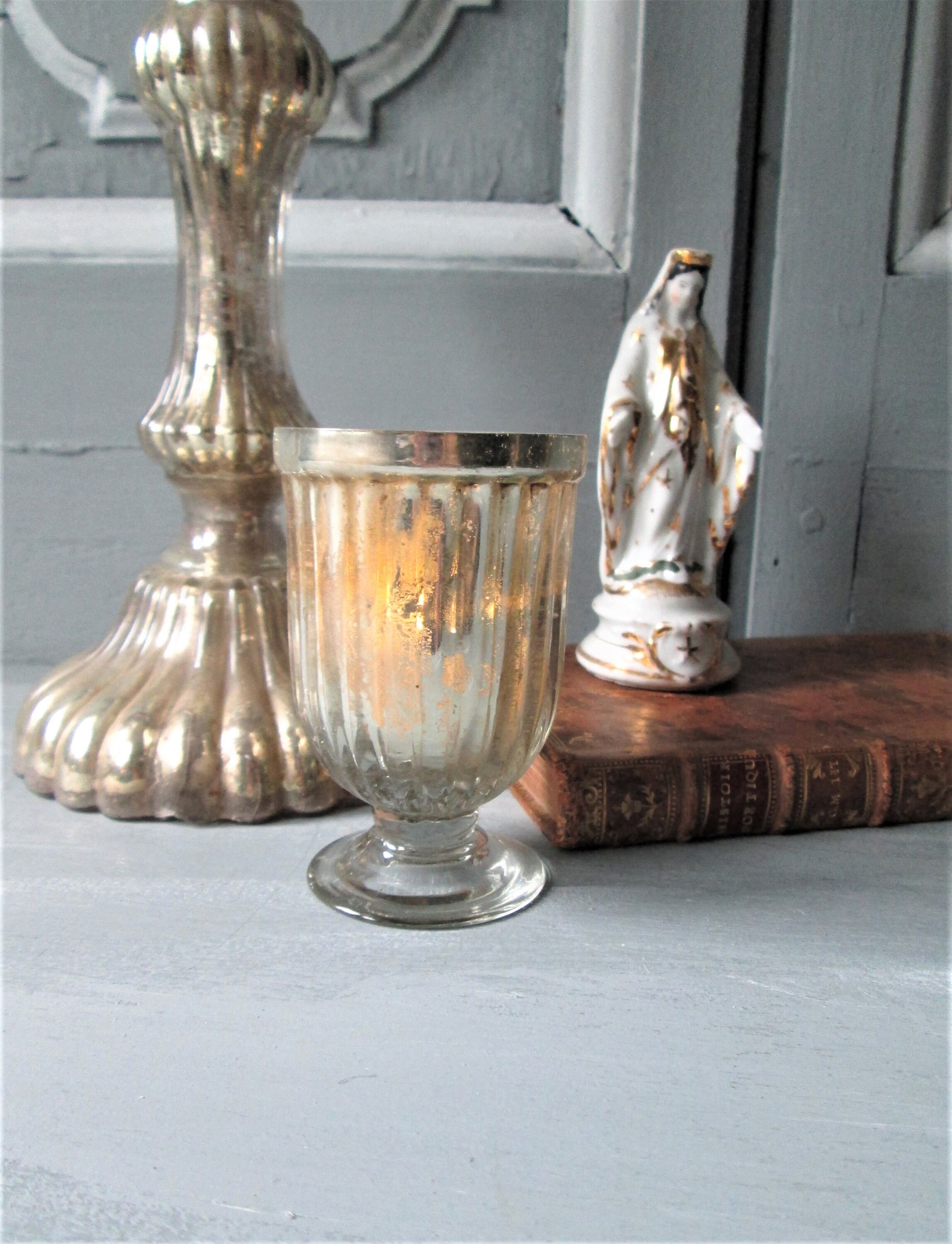 Antique Français Votif Vers 1880 Église Votive Fin Du 19Ème Siècle Mercure Bougie Très Rare.