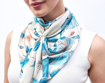 Lana Blue Vegan Silk Scarf for Women, 40’ Vegan Silk Fashion Bandana, Headwrap, Neck or Bag Accessory, Gift Idea
