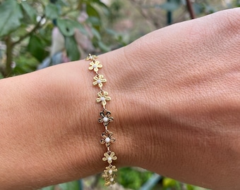 Bracelet marguerites , Fait Main, Minimaliste - Modèle Margherite