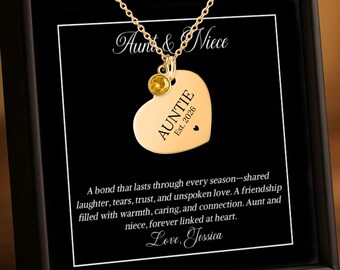 Aunt Gift Personalized Heart Necklace with Name, Birthstone Pendant Jewelry for Aunt Gift for Aunt Birthday Gift for Auntie Necklace for her