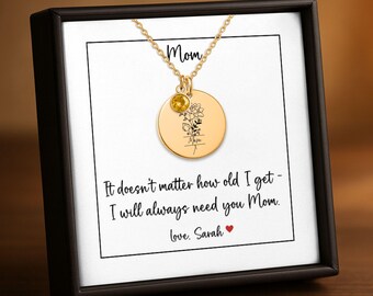 Birthstone Flower Necklace for Mom, Engraved necklace, Mom Jewelry, Bonus Mom, Stepmom necklace, Sentimental Gift from daughter for Her