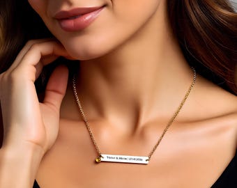 Bar Necklace Custom, Horizontal Bar Necklace with Birthstone, Bar necklace gold, Bar Necklace Personalized, Mama Necklace Gold Dainty,Silver