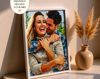 Custom Friends Portrait from Photo, Cartoon Photo, Watercolor Framed Family Portrait, Gift for Mom, Sister, Aunt, Best Friend Pencil Sketch