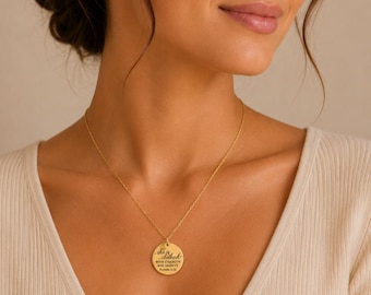 Spiritual Faith Jewelry, Custom Coin Necklace with Birthstone, Personalized Religious Pendant, Inspirational Gift, Engraved Necklace for her