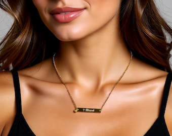 Bar Necklace Gold Custom, Bar necklace personalized,  Engraved Necklace for her, Mama Necklace Gold, Dainty Bar Necklace with Birthstone