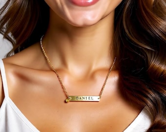 Personalized Bar Necklace for Wife Girlfriend, Custom Anniversary Gift from Husband, Birthday Necklace, Engraved Name Jewelry, For Bride