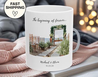 Custom Watercolor Portrait Coffee Cup, Watercolor Venue, Where We Met, Couple Keepsake Gift Anniversary Art, Our First Place Love Story Art
