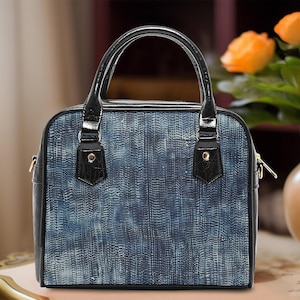 Bolso de mezclilla único para ella, bolso de mezclilla azul personalizado, bolso de mujer de moda, bolso de mezclilla único, bolso elegante para chicas, bolso de cuero estilo sillín informal.