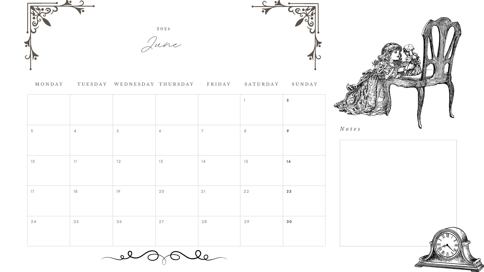 VICTORIAN LADIES 2024 CALENDAR Planner Vintage Gibson Girl Edwardian Retro 12 Months Aesthetic