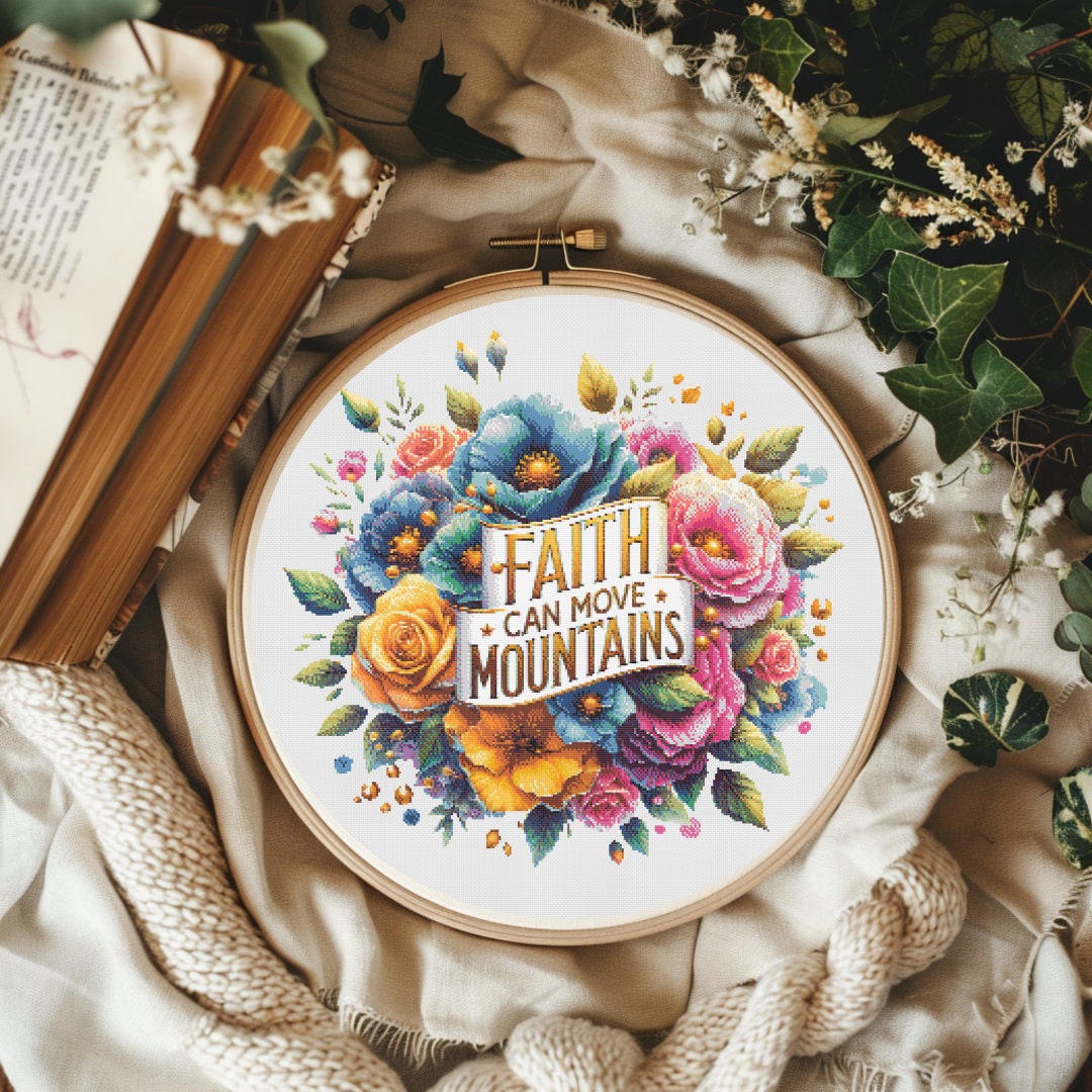 Faith Can Move Mountains Cross Stitch Pattern | Religious Needlework ...