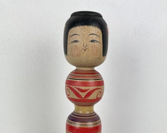 Vintage Japanese Kokeshi Doll Tsugaru style by Artist Sato Yoshiki 24cm 1980s unique very good condition