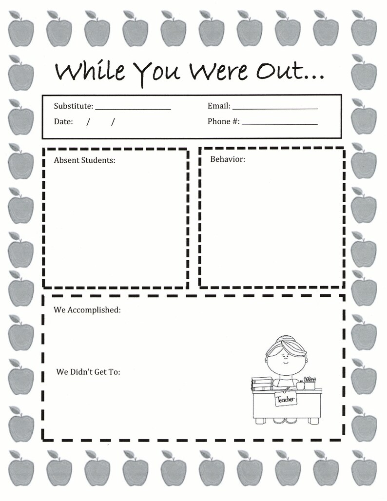 Printable Substitute Note B&amp;W School Supplies, While You Were Out - Etsy