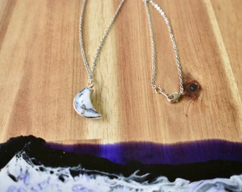 Dendritic Opal Crescent Moon Necklace Sterling Silver, Gold & Rose With Meaning Card