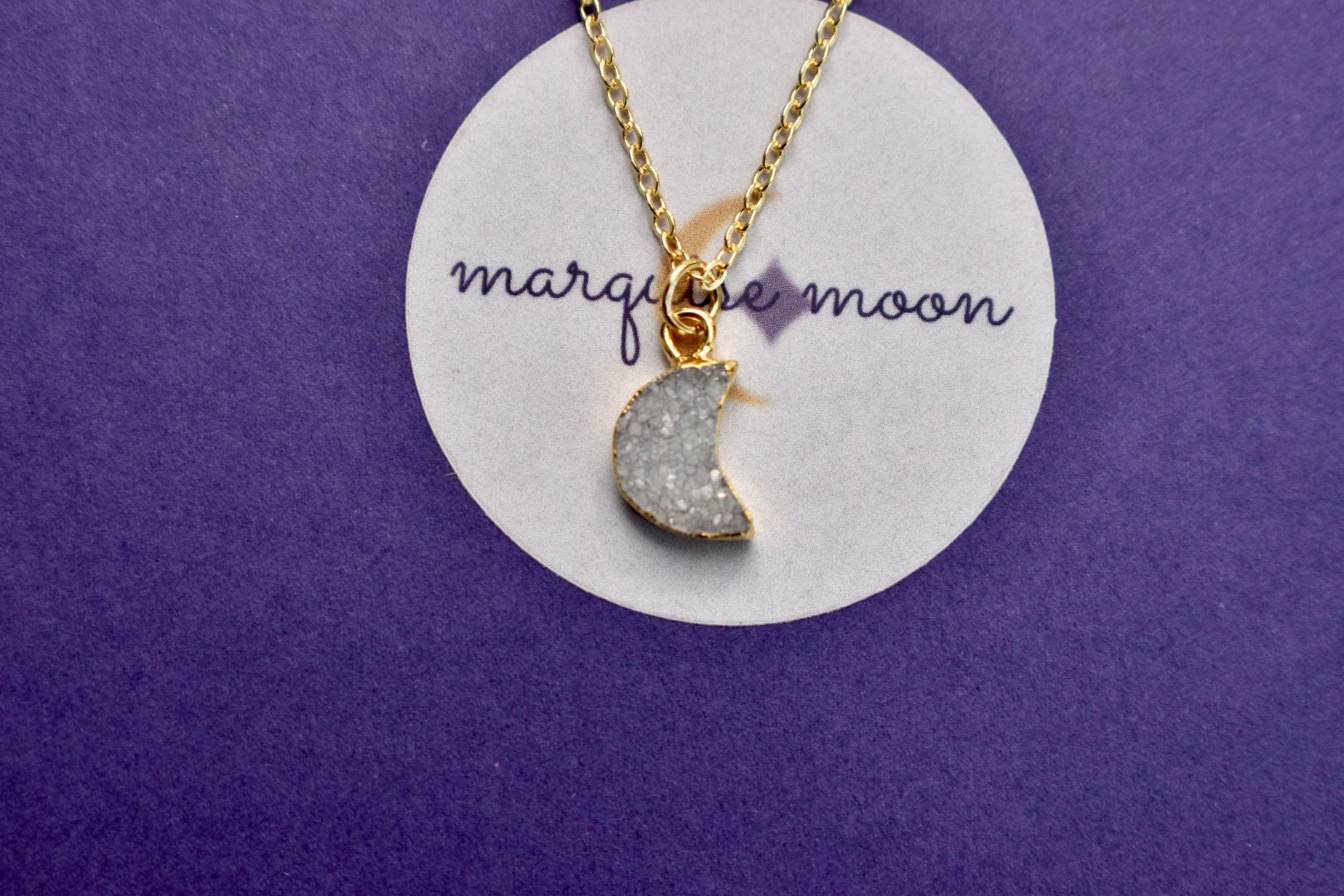 Light Gray Minimalist Moon Shape Druzy 