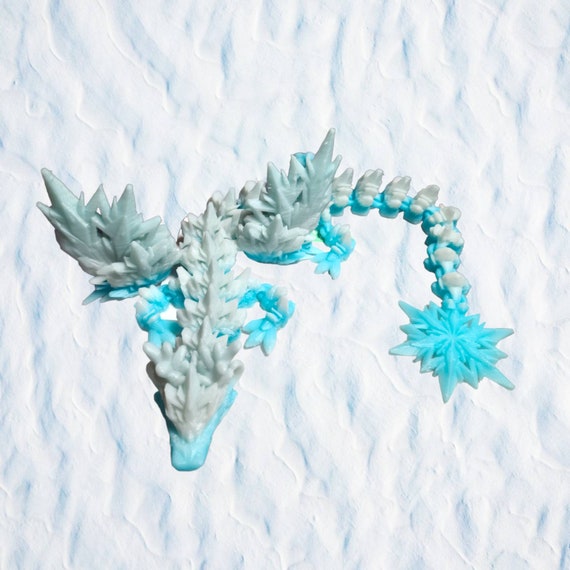 3d print, Winged winter dragon, flexible dragon, snowflake, articulated, birthday, glow in the dark, child toy, holiday gift, gift for her