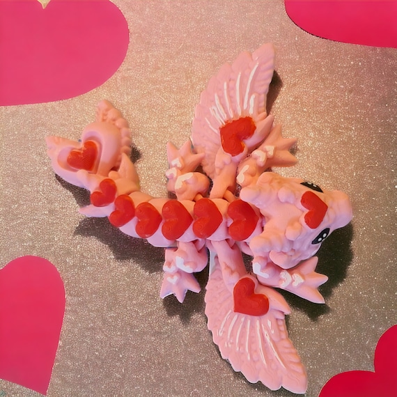 3d print, tiny heart dragon, love wyvern, Valentines Day, romantic gift, party favor, gift for her, fidget, wedding decor, love themed