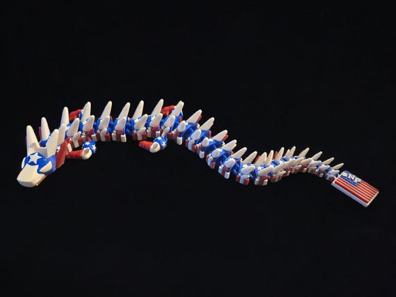 3d print, US Dragon, Patriotic, US Flag, America, Unique Gift, decorative figure, United States of America, Red, white and Blue