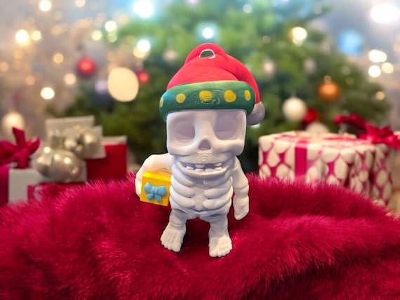 3d print, fidget, Skeleton, Santa Head, figurines, Christmas Decor, Holiday party favors, Winter Decor, Large Articulated Skeleton