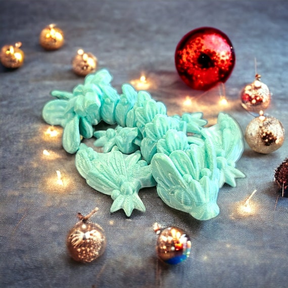 3d print, small dragon, mistletoe wyvern, Christmas dragon, kid holiday gift, glow in the dark, stocking stuffer, White Elephant gift
