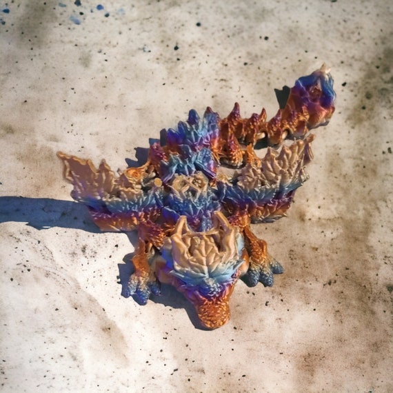 Fall dragon, 3d print, dragon, Autumn Winged dragon, child birthday gift, Pine cones, seasonal dragon, fall baby dragon, Mythical creature