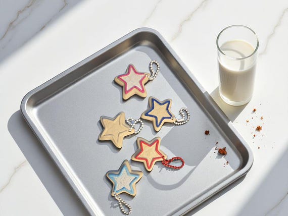 3d print, sugar cookie, star, ornament, keychain, party favor, backpack pull zipper, stocking stuffer, gift, pull chain ornament