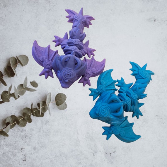 Dragon, rose, wyvern, 3d print, ornament, flower, child birthday gift, glow in the dark, birthday party favor, gift for her, plant lover