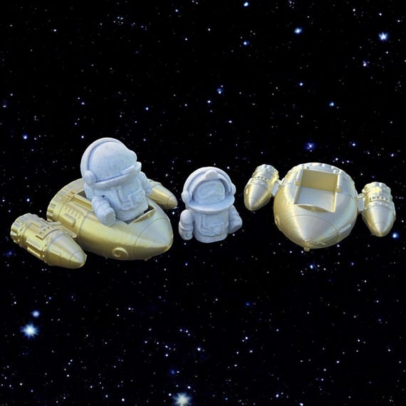 Tiny Astronaut, 3d print, Rocket ship, stocking stuffer, for kids, Mini fidget, glow in the dark, birthday gift, space lover, planets