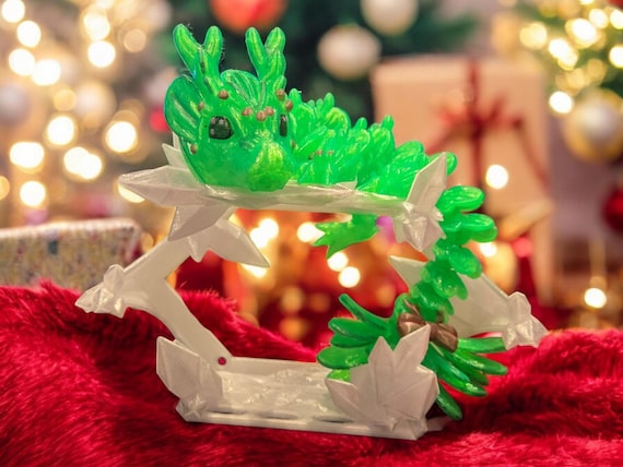3d print, Mistletoe dragon, Christmas, articulated, Holiday gift, glow in the dark, child toy, Christmas decoration