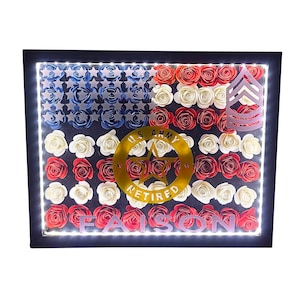 US Flag Flower Shadow Box: Military Retirement Gift