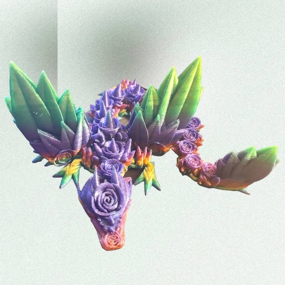3d print, Rose Winged Dragon, floral dragon, Mythical Creature, Fantasy, 3d art piece, birthday gift, flower lover, gardener, Collectible