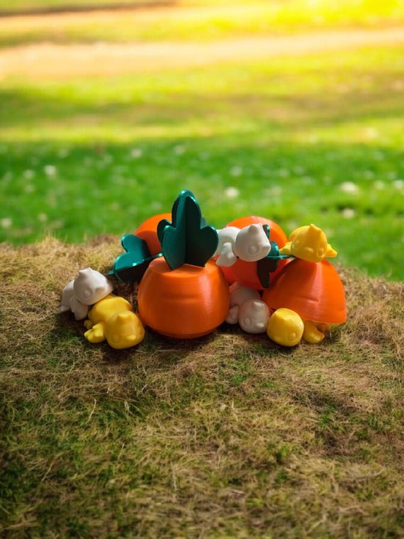 3d print, carrot, baby chicken, Easter basket, fidget, Articulated farm animal, party favors, stocking stuffer, container, Spring decor