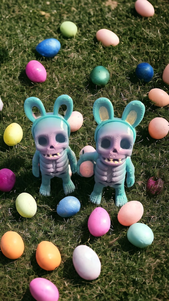 Bunny, 3d print, fidget, Easter Skeleton, gift, figurines, keychain for adults, Easter party favors, backpack zipper pull, Spring