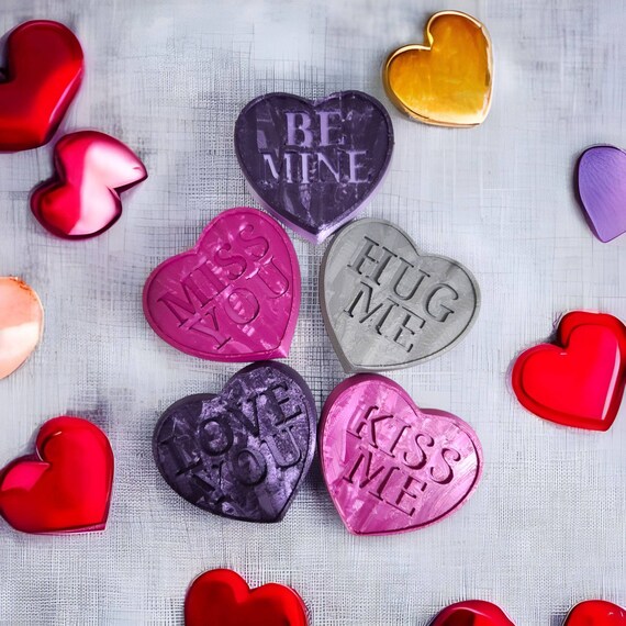 3d print, hearts, Conversation heart, Valentines Day, party favors, magnet, message hearts, Romantic gift, gift for her, classroom gift