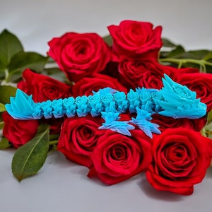 3D Printed Rose Dragon: Articulated Fidget Toy, Floral Fantasy Decor