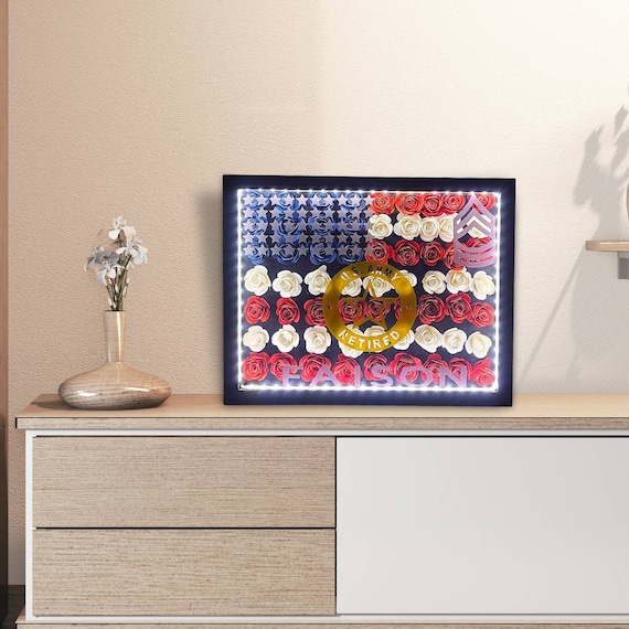LED shadow box for a Military  Promotion, Hail/Farewell gift for him, Retirement gift for her, Patriotic gift for a friend, Law enforcement