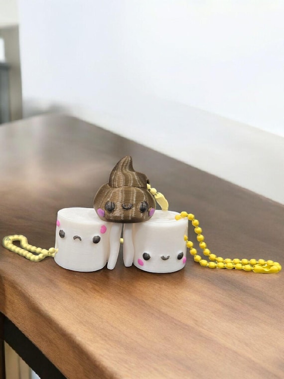 3d print, Poop, Toilet paper, bathroom, keychain, party favor, zipper pull, stocking stuffer, pull chain ornament