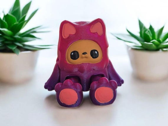3d print, Woobu Koneko, gift, flexi, fidget, mini toy, glow in the dark, cat like figure, yeti like figure, Japanese art