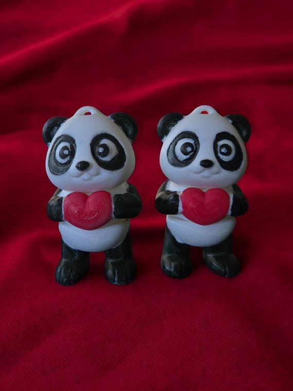 Heart, Panda, 3d print, fidget, zipper pull, pull chain ornament, bear, animals, Valentines Day, Couples Gift, Love, Romantic