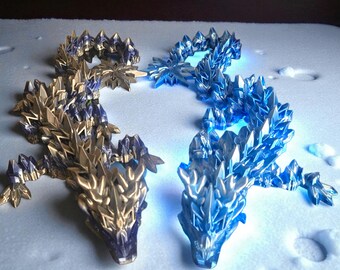 3D Printed Articulated Winter Dragon, Snowflake Reindeer Antlers
