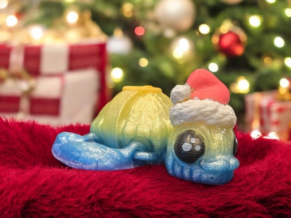 Turtle, Santa, 3d print, sensory item, Stocking stuffer, party favor, fidget, Christmas, glow in the dark, reptile lover, Holiday decoration