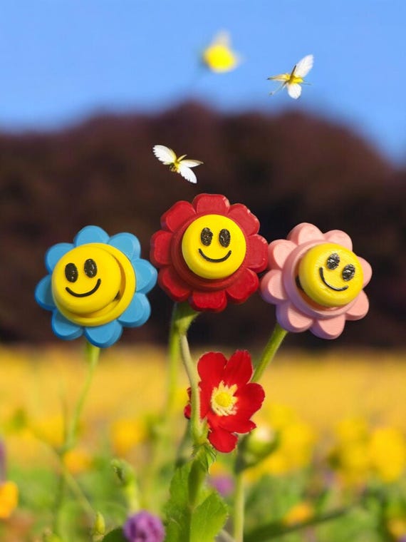 3d print, clicker, flower, garden, smiley faces, gift, tactile, keychain, sensory toy, Mechanical Switch Clicky Fidget, Stim toy, Spring