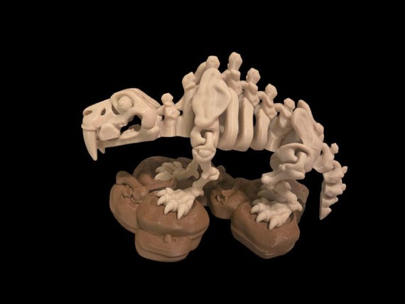 Skeleton Sabertooth Tiger, Animal, 3d print, gift for a boy, party favor, Fidget, birthday gift, toy, Mammal, Fossil, Bones, Prehistoric