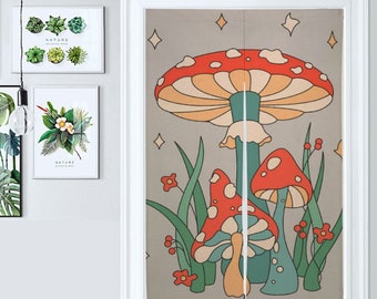 Mushroom Noren, Mushroom Room Divider, Japanese Noren, Japanese Door Curtain, Japanese Mushroom Curtain, Mushroom Decoration, Room Divider