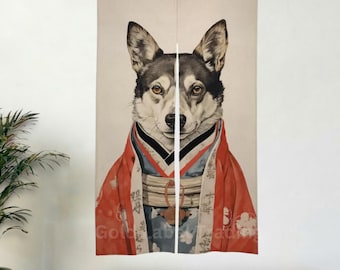 Japanischer Noren, Kimono Husky Hund Türvorhang, Ukiyo-e Stil Kunst, Hundeliebhaber Dekoration, Raumteiler, Japan Dekor, Geschenk für Hundeliebhaber