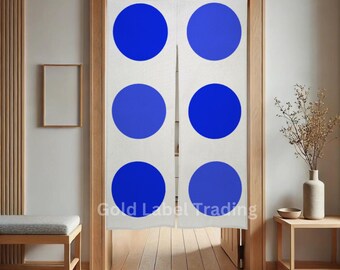 Japanischer Noren Türvorhang, Blauer Polka Dot Noren Vorhang, Minimalistisches japanisches Türschild, Wohnkultur, Raumteiler