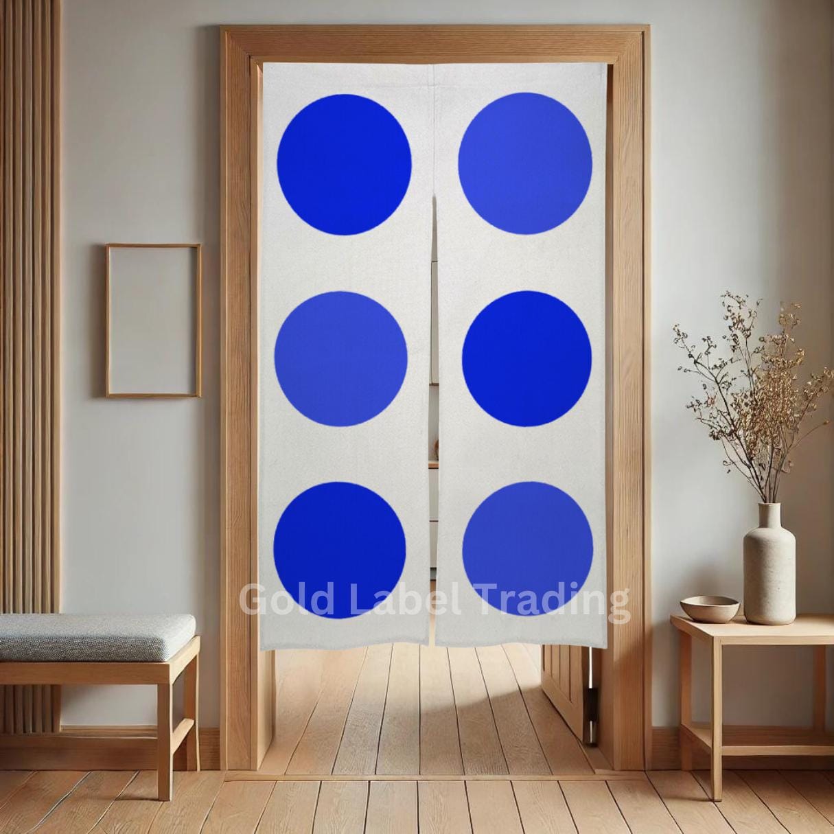 Japanese Noren Door Curtain, Blue Polka Dot Noren Curtain, Minimalist Japanese Doorway Panel, Home Decor, Room Divider