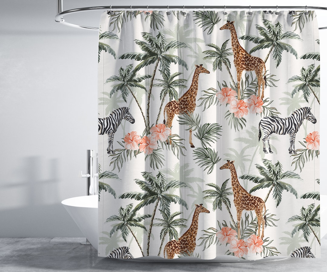 Safari Shower Curtain, Tropical Jungle Shower Curtain, Bath Shower ...