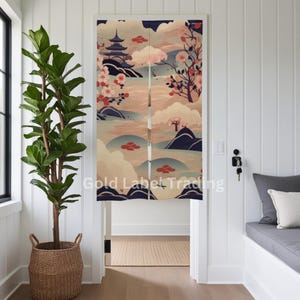 Japanese Noren, Landscape Ocean Wave Pattern Noren Door Curtain - Japanese Traditional Pattern Room Divider for Home Decor - Doorway Curtain