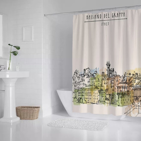 Rideau de douche à thème de ville italienne Italie, rideau de douche de  bain, rideau de douche imperméable avec crochets en forme de C -  France