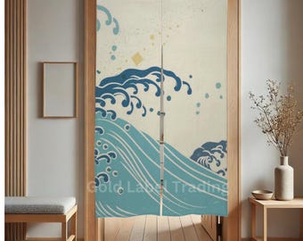Japanese Wave Noren Curtain, Hemp Doorway Divider